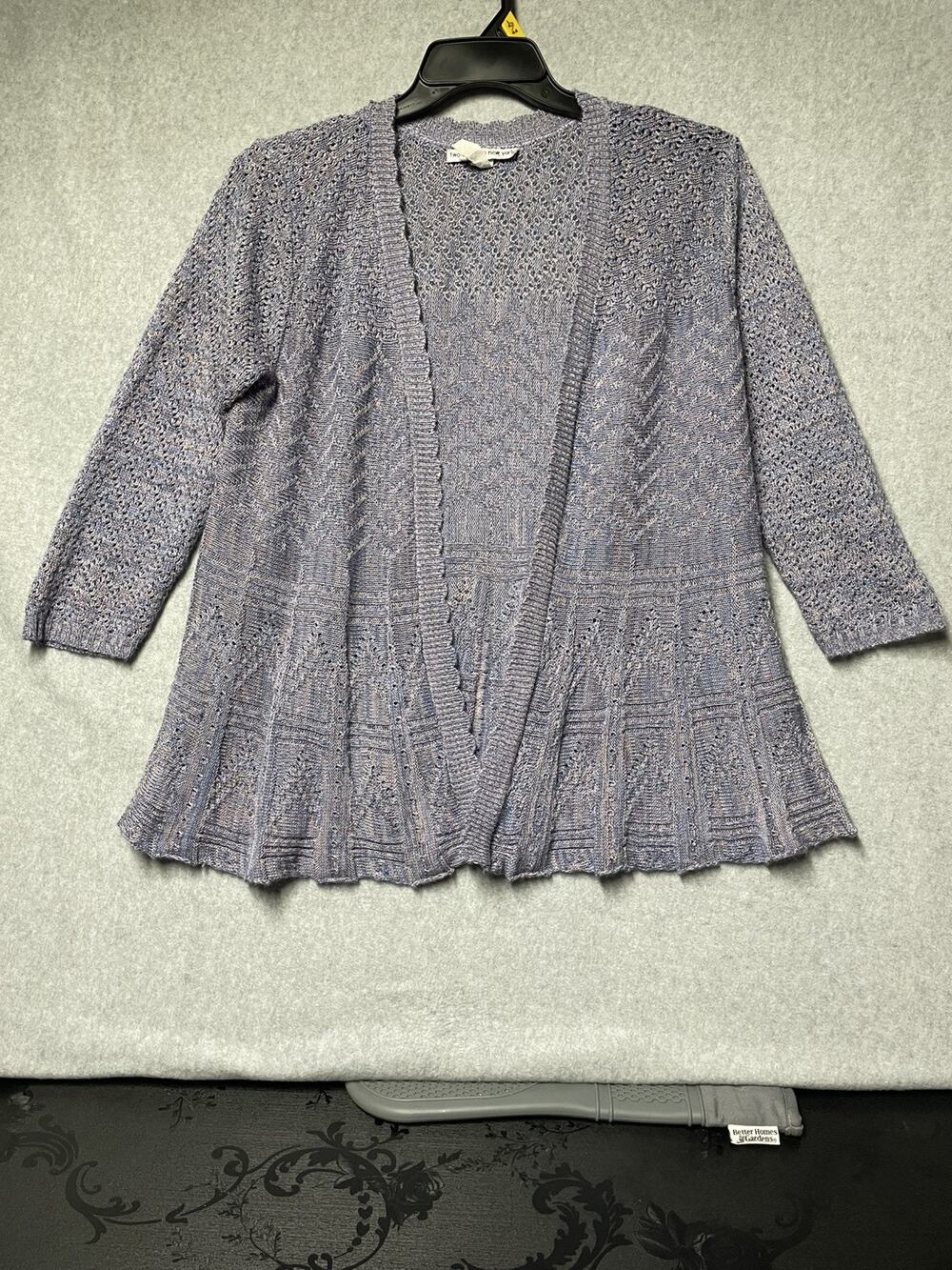 Two-one-two New York Purple Knit open front Cardigan 3/4 Sleeve XL
